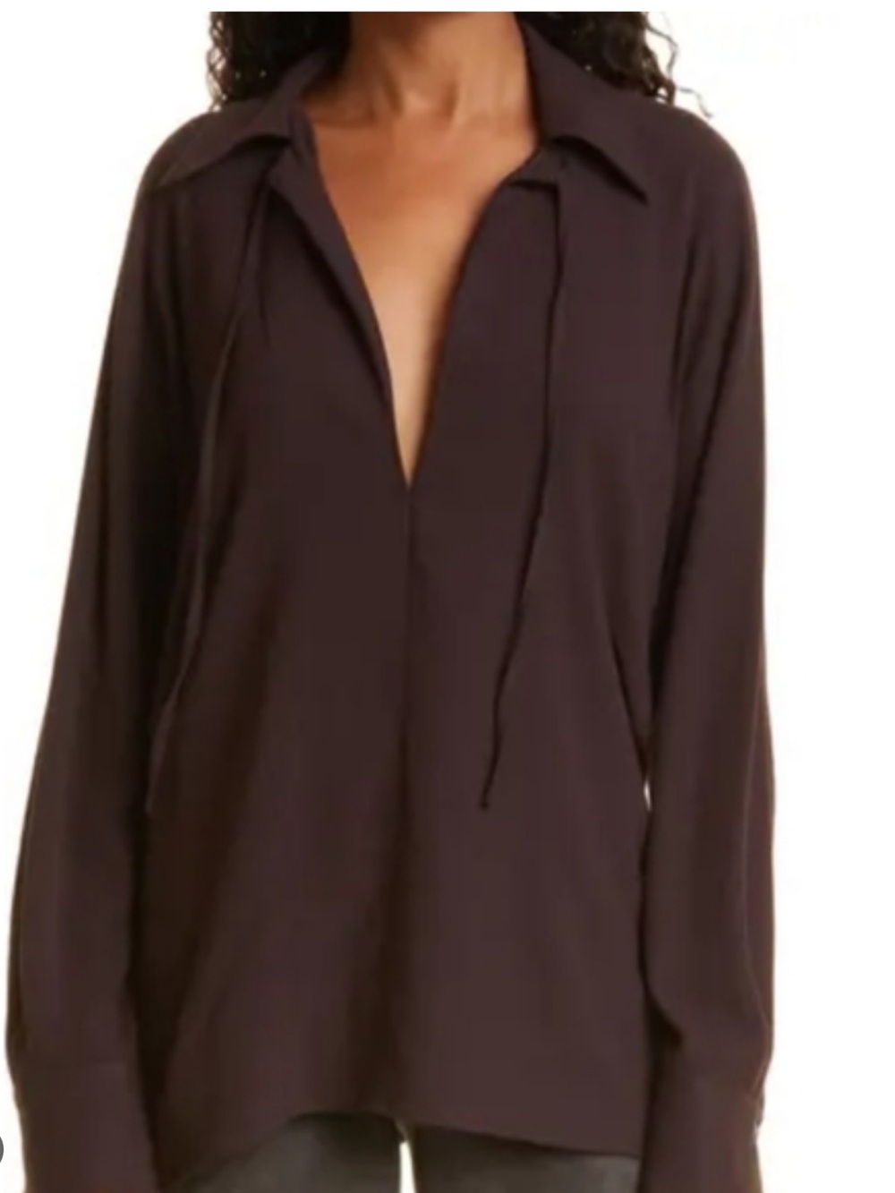 Vince Tie Neck Collar Viscose-Wool Blouse